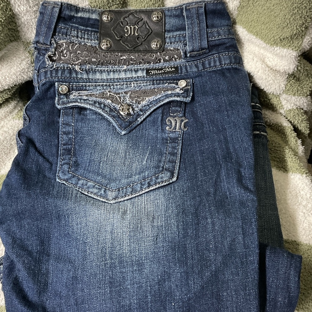 Miss Me Dark Blue Denim Jeans with Silver Accents